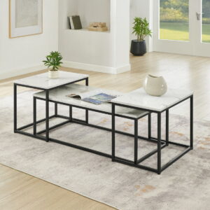 Vetra - Faux Marble 3 Piece Occasional Set - (Coffee & 2 End Tables) - Black / White