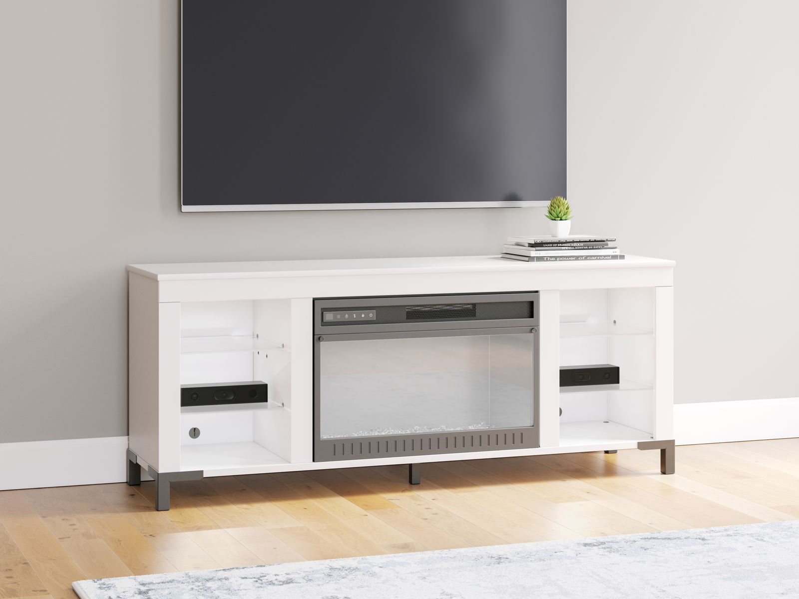 Brollevi - TV Stand With Fireplace - White - Image 2