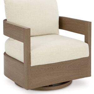 Serene Bay - Swivel Glider Chair With Cushion - Dark Brown / White