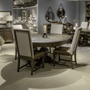 Paradise Valley - 5 Piece Pedestal Table Set (Upholstered Side Chairs) - Dark Brown