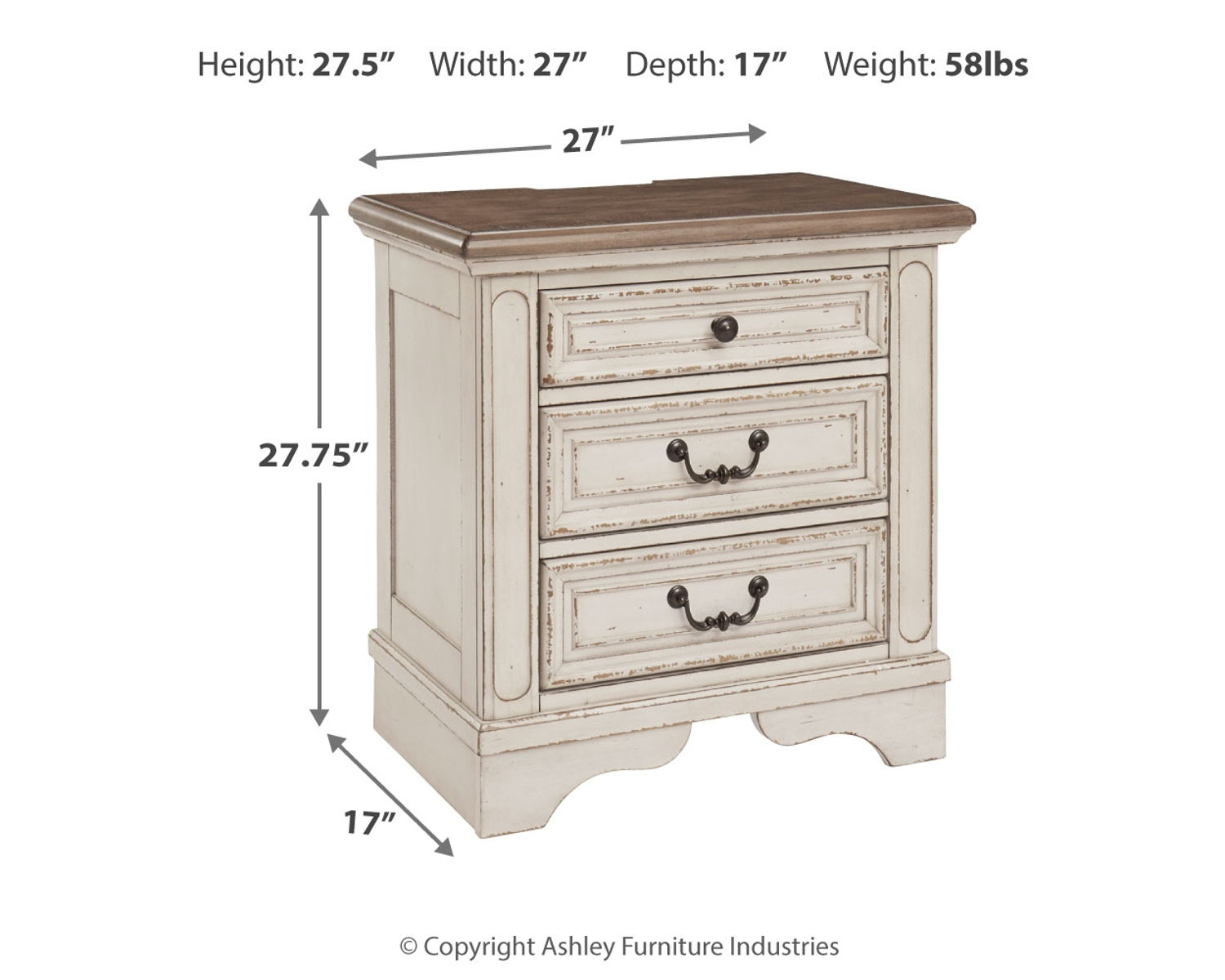 Realyn - Three Drawer Night Stand - White / Brown / Beige - Image 7
