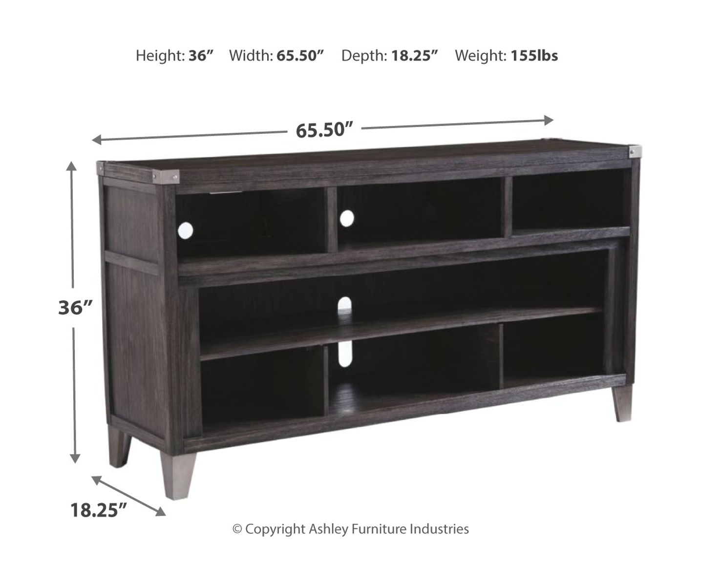 Todoe - 2 Pc. - 65" TV Stand with Wide Fireplace Insert - Gray - Image 2