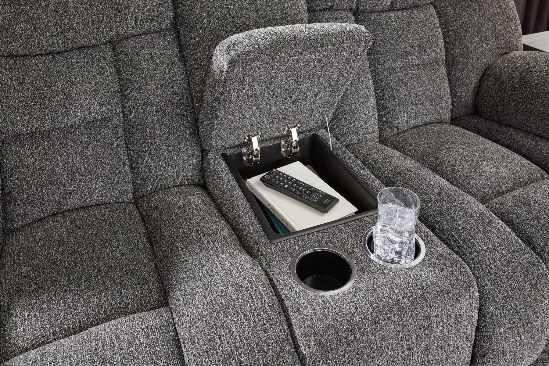 Foreside - Dbl Reclining Loveseat with Console - Charcoal - Image 7