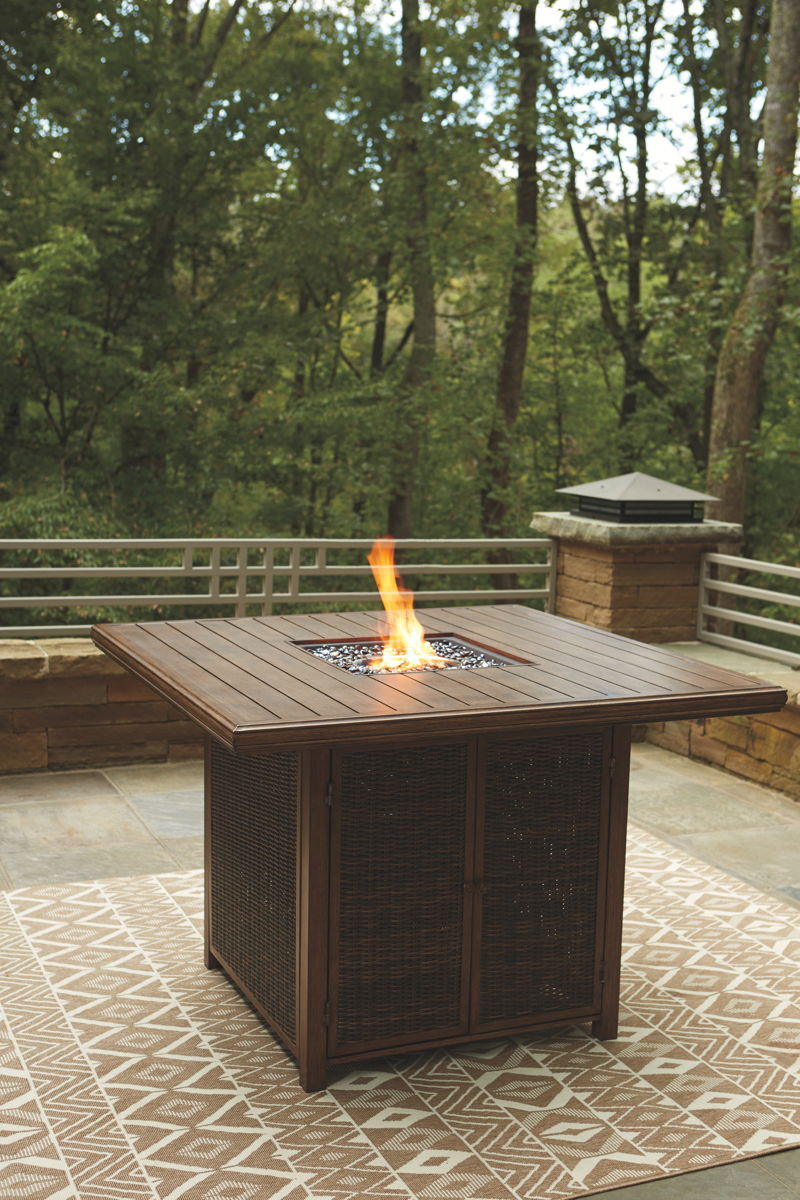 Paradise Trail - Square Bar Table w/Fire Pit - Medium Brown - Image 7