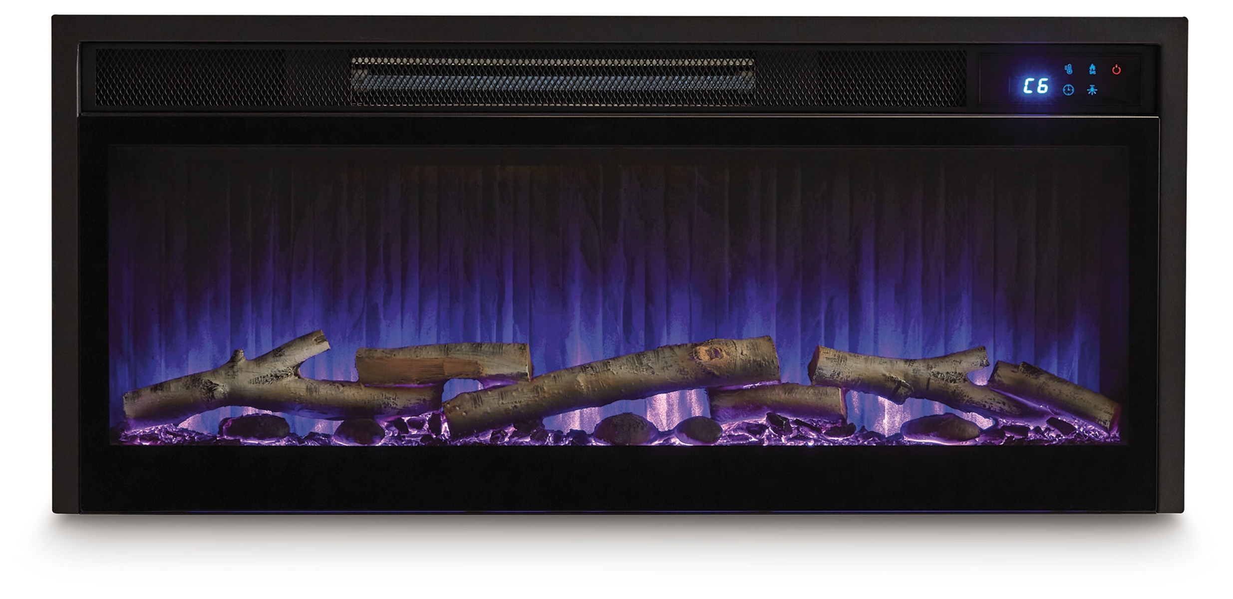 Entertainment Accessories - Fireplace Insert With Faux Birch Log Set - Black - Image 6