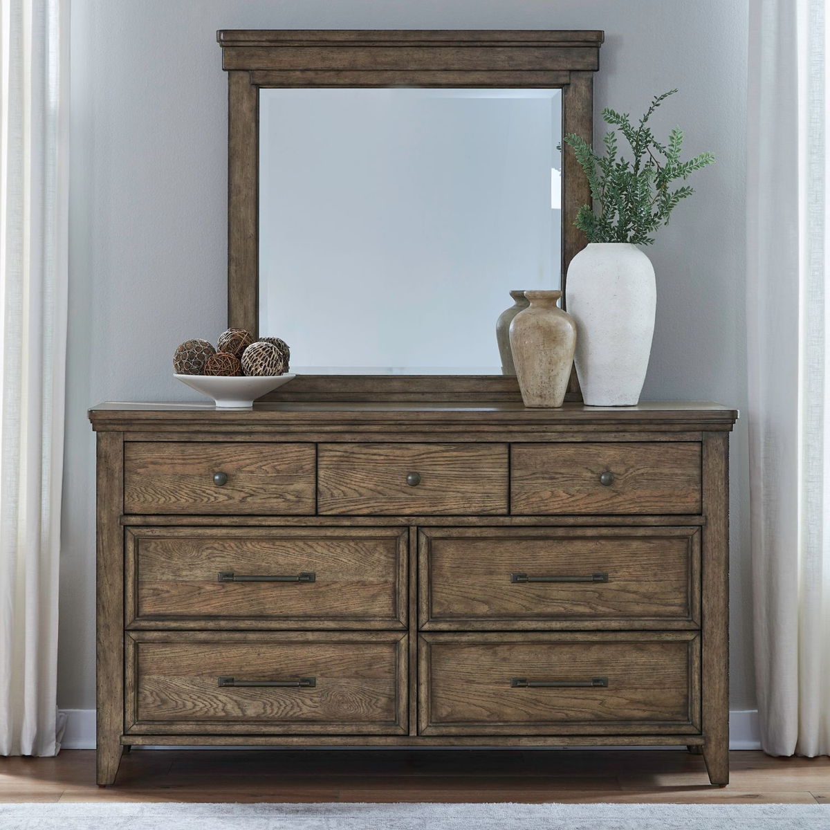 Carolina Park - Dresser & Mirror - Amber Brown