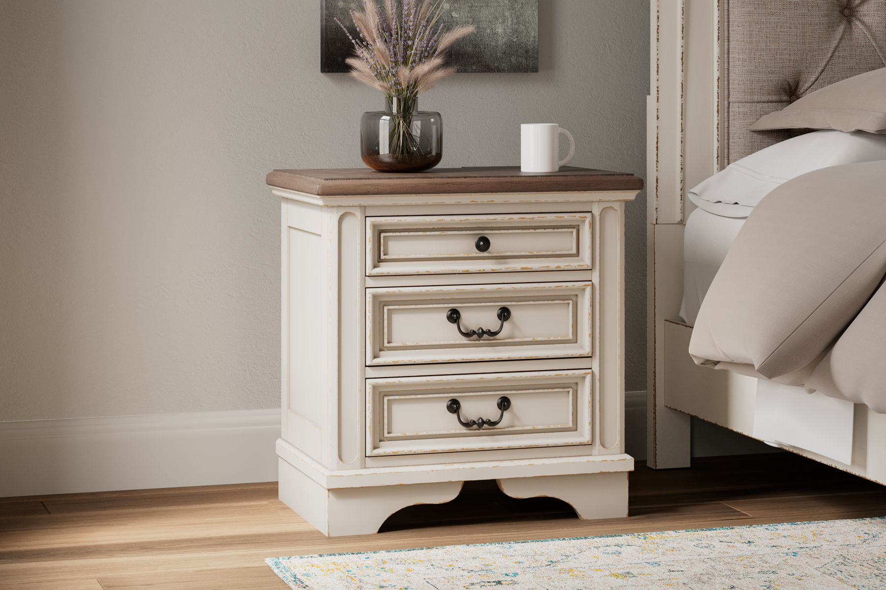 Realyn - Three Drawer Night Stand - White / Brown / Beige - Image 5