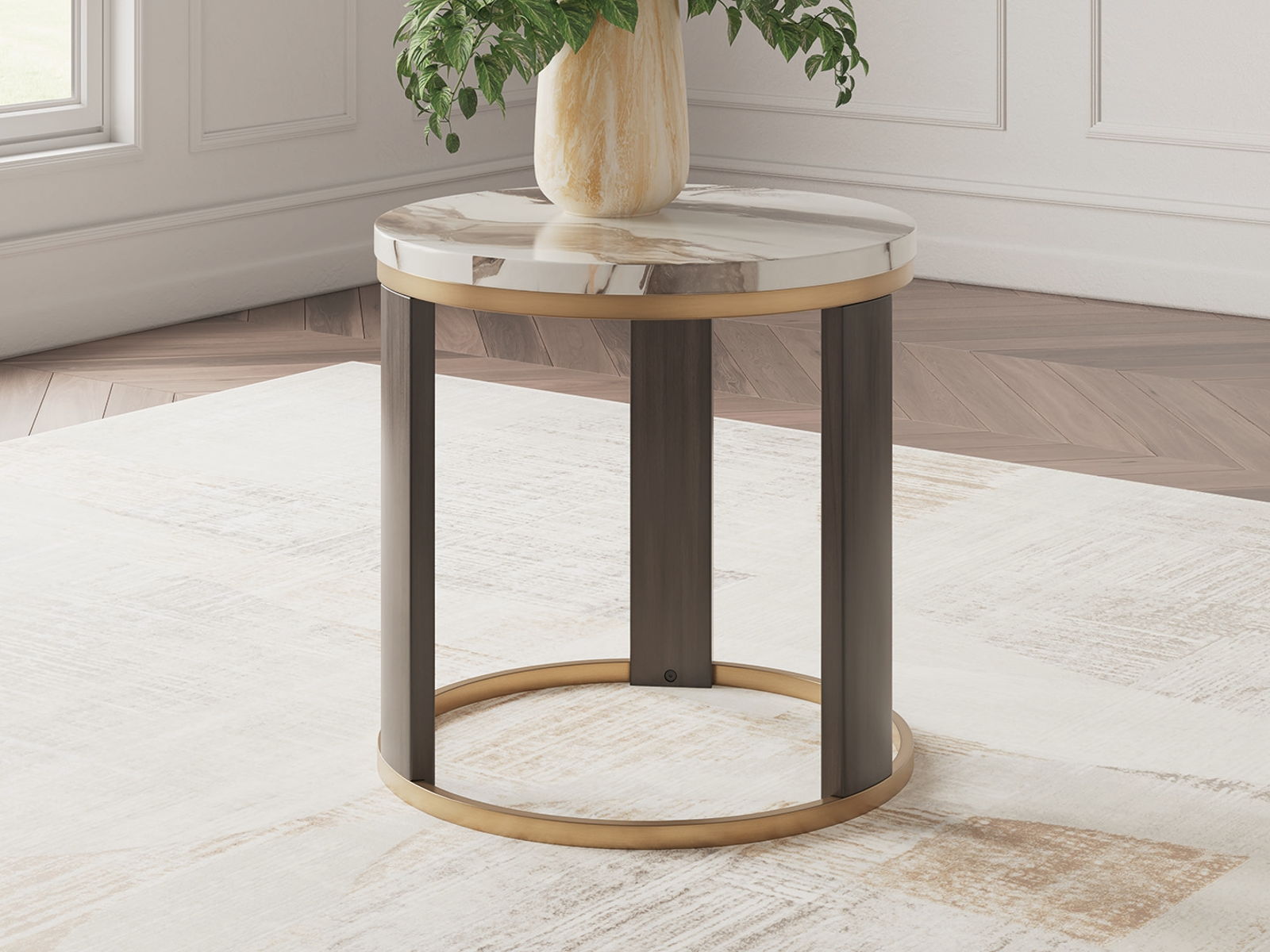 Jazmore - Round End Table - Brown / Brass Finish - Image 2