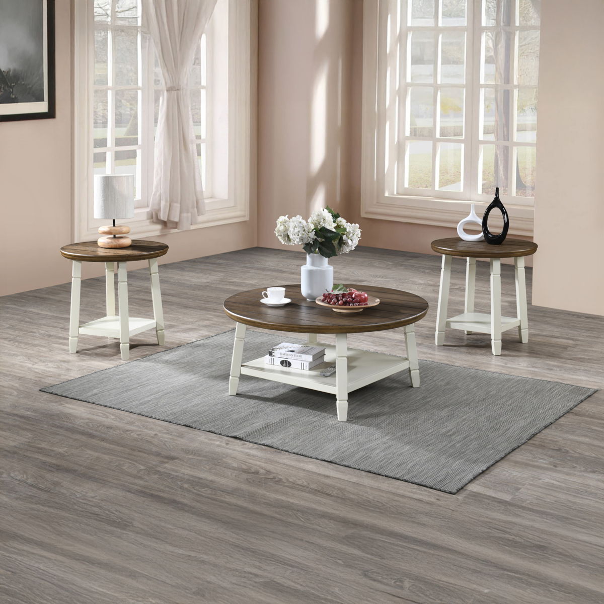 Flaherty - 3 Piece Occasional Set (1 Coffee & 2 End Tables) - Brown / White - Image 4