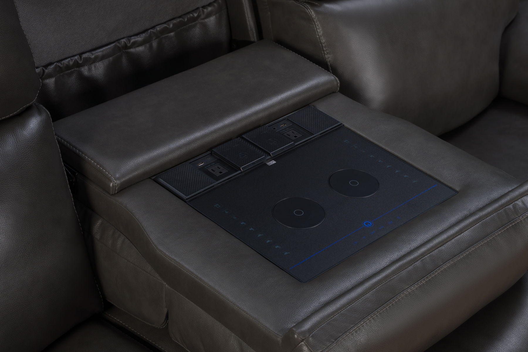 Leon - Power Sofa Recliner With Power Headrest, Power Lumbar, Heat And Massage (Dropdown Table With Smart Tabletop Control) - Smokey Gray - Image 2