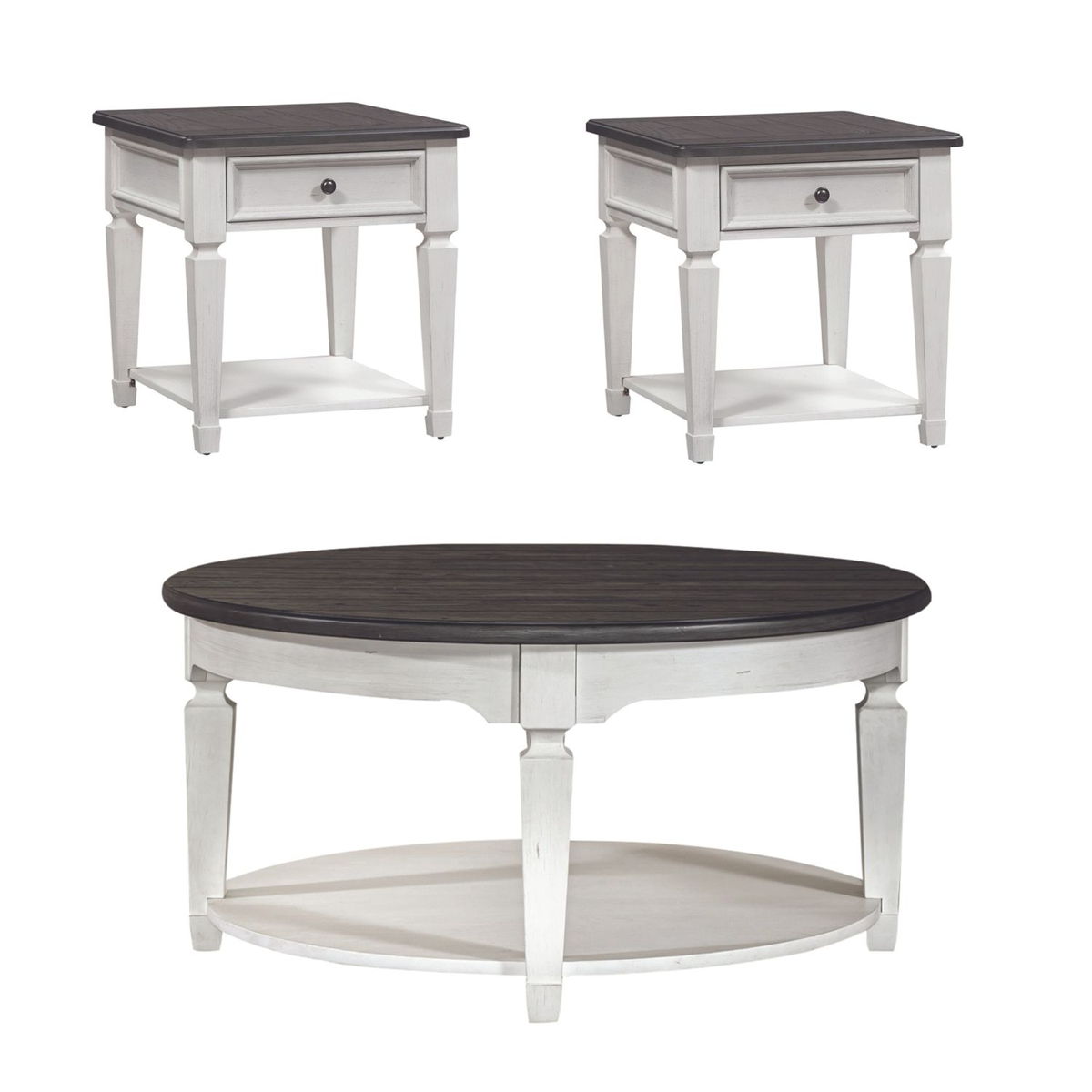 Allyson Park - 3 Piece Living Room Set (Round Cocktail Table) - Wirebrushed White / Charcoal - Image 2