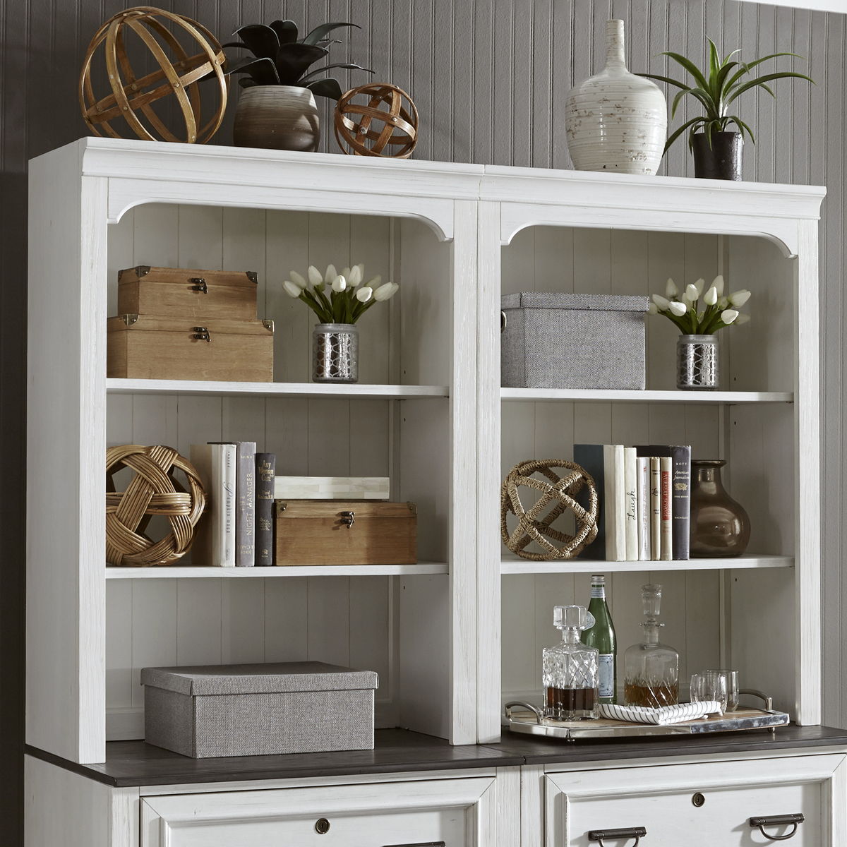 Allyson Park - Bunching Lateral File Hutch - Wirebrushed White / Charcoal - Image 2