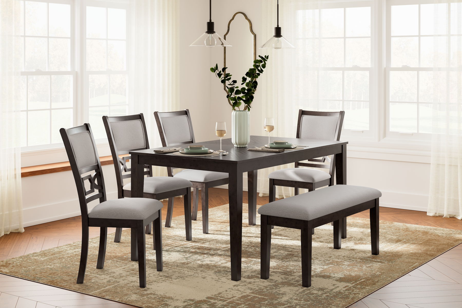 Langwest - Dining Room Table Set (Set of 6) - Brown - Image 5