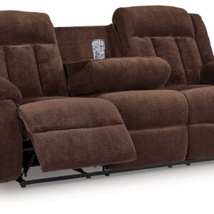 Free Wake - Reclining Power Sofa With Drop Down Table - Chocolate