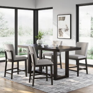 Neymorton - 5 Pc. - Rectangular Dining Room Counter Table, 4 Barstools - Dark Grayish Brown