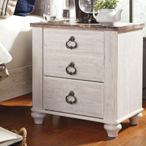 Willowton - Two Drawer Night Stand - Brown / Beige / White