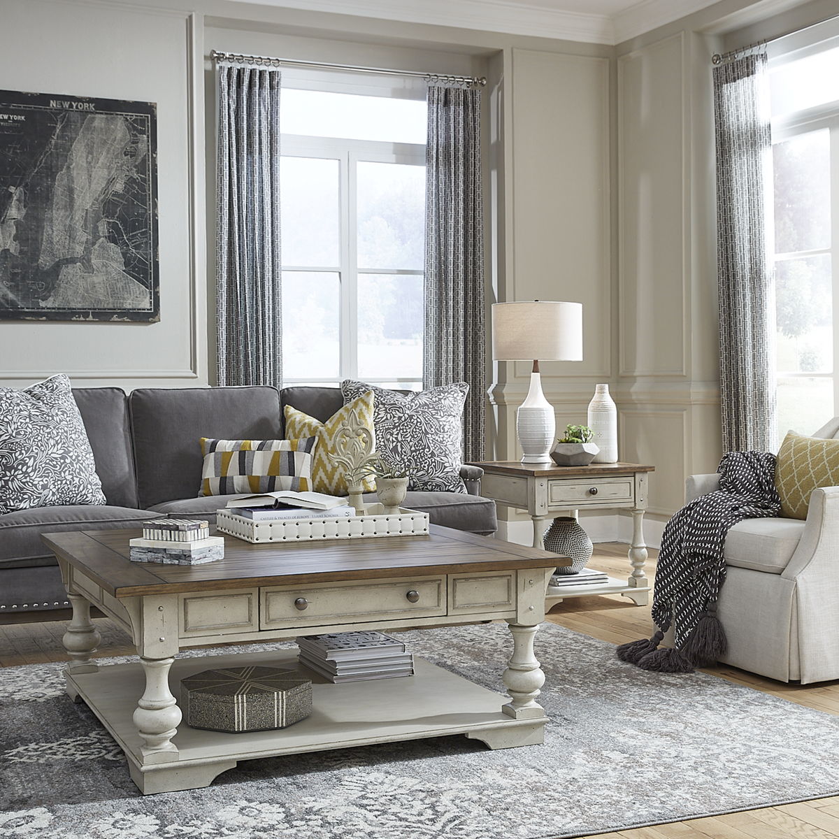 Morgan Creek - 3 Piece Living Room Set - Antique White / Wirebrushed Tobacco Accents