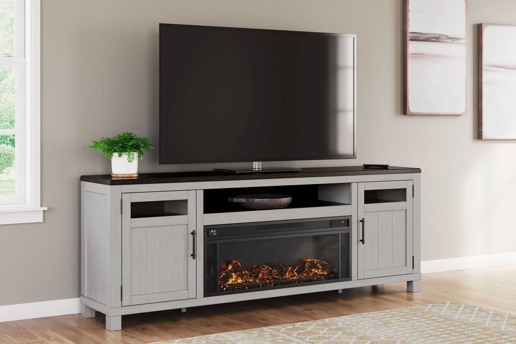 Darborn - 88" TV Stand With Electric Infrared Fireplace Insert - Gray / Brown - Image 2
