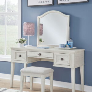 Robbinsdale - Mirrored Vanity With Stool - Antique White