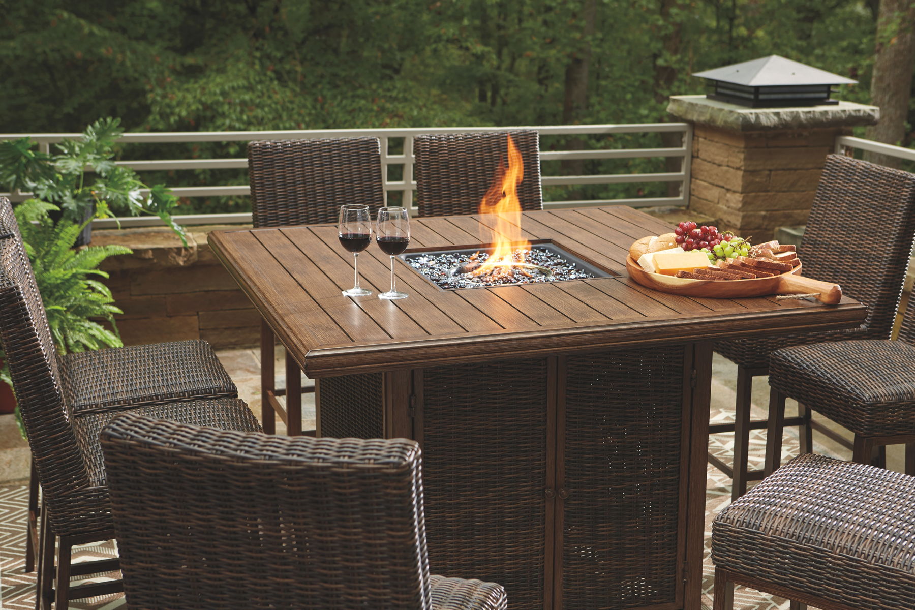 Paradise Trail - Square Bar Table w/Fire Pit - Medium Brown - Image 4
