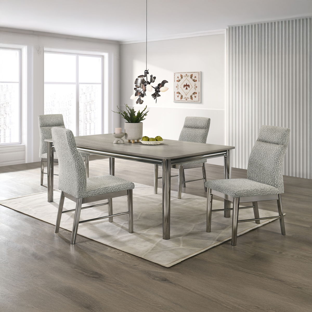 Lennox - 5 Piece Dining Room Set (Dining Table With 4 Chairs) - Gray / Silver - Image 3