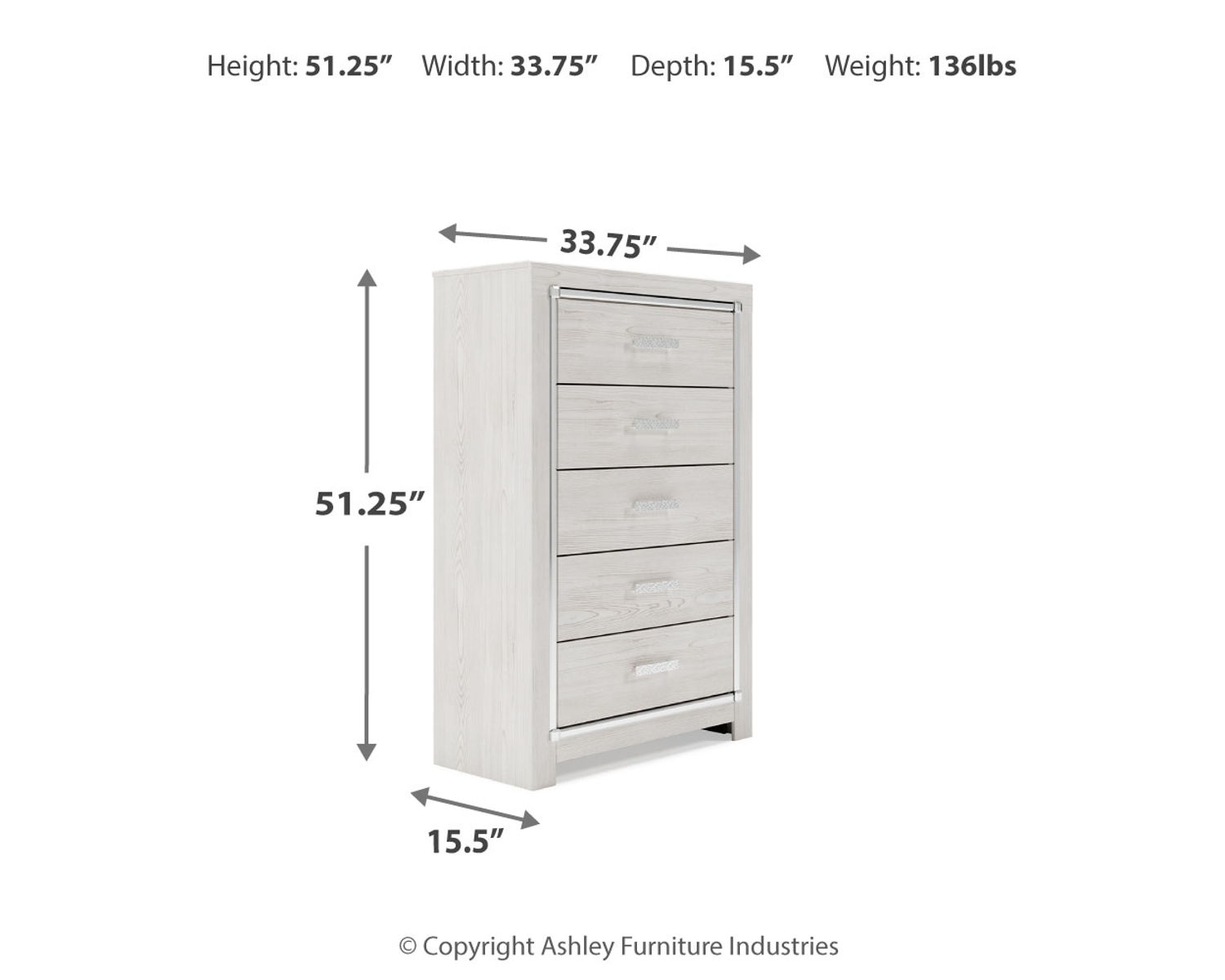 Altyra - Five Drawer Chest - White - Image 3