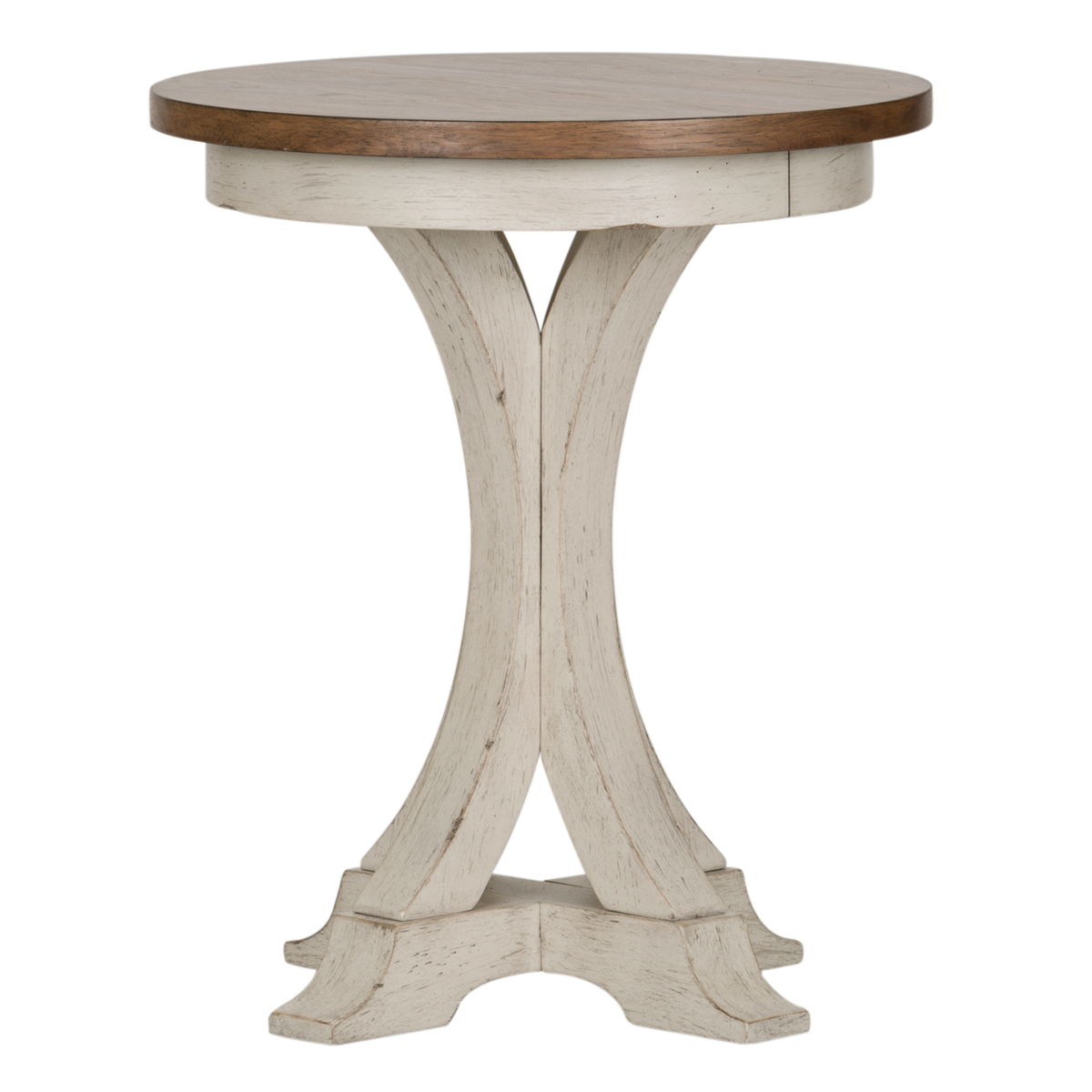 Farmhouse Reimagined - Round Chair Side Table - Antique White / Chestnut Tops