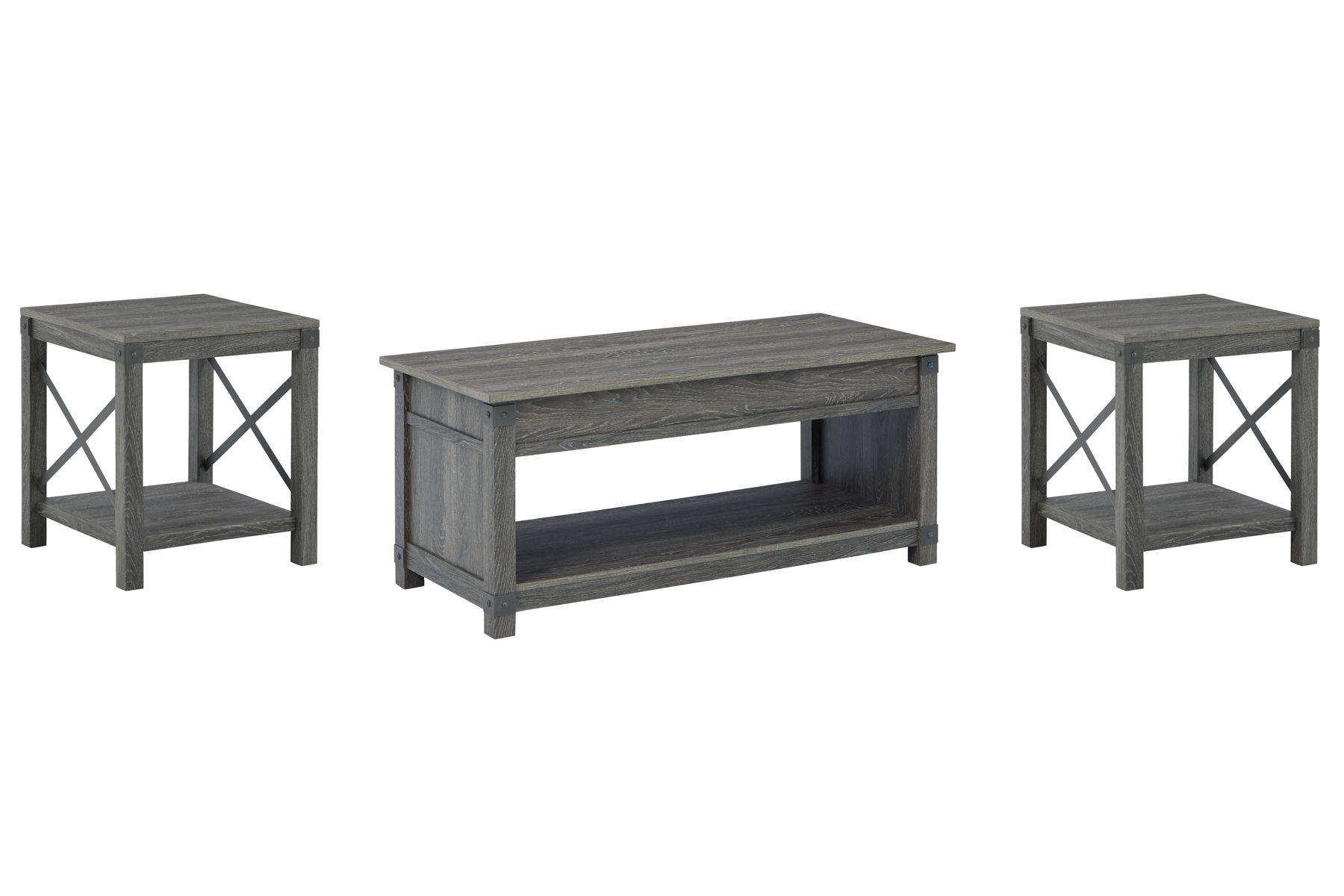 Freedan - 3 Pc. - Coffee Table, 2 End Tables - Grayish Brown