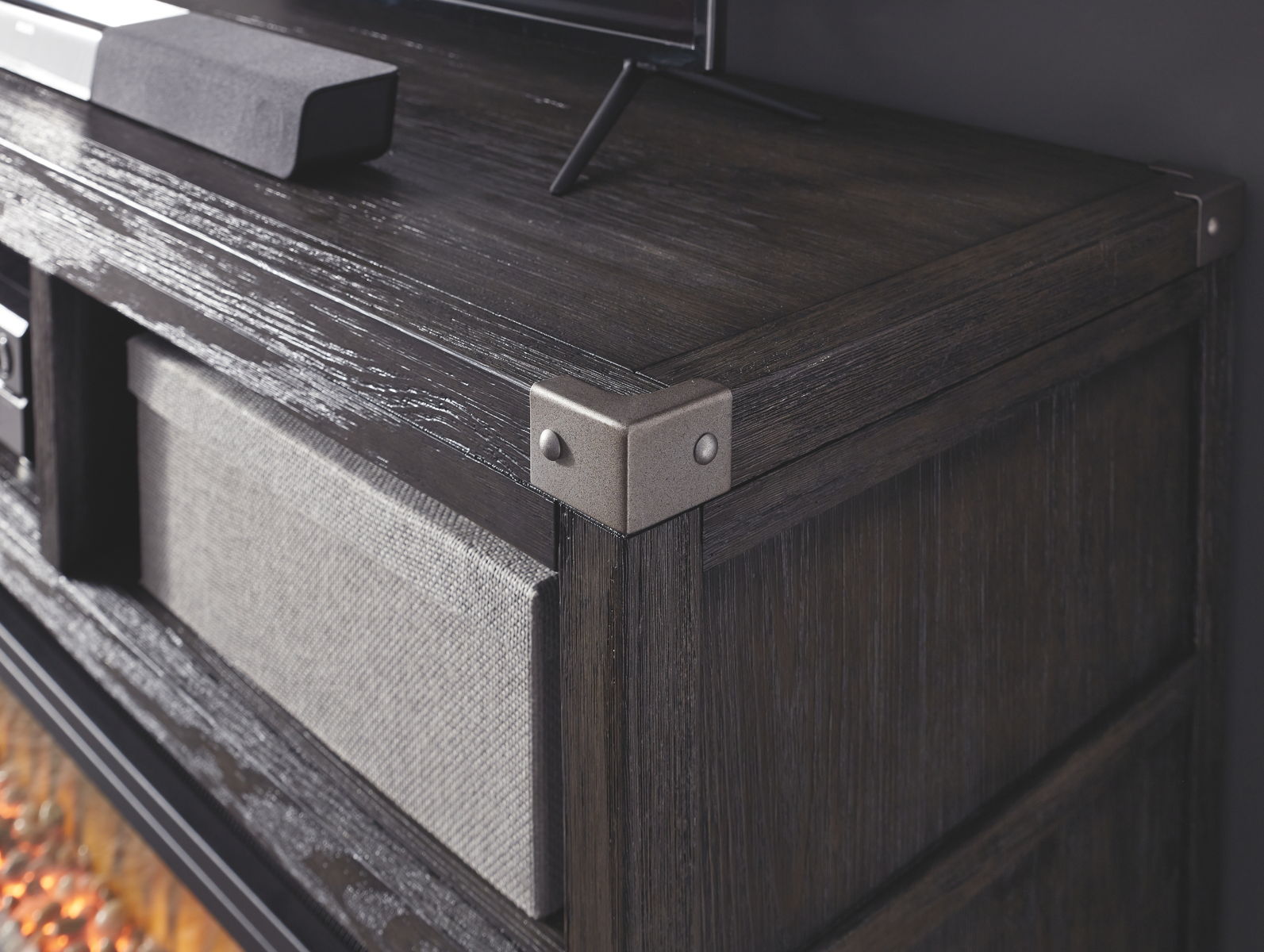 Todoe - 2 Pc. - 65" TV Stand with Wide Fireplace Insert - Gray - Image 4