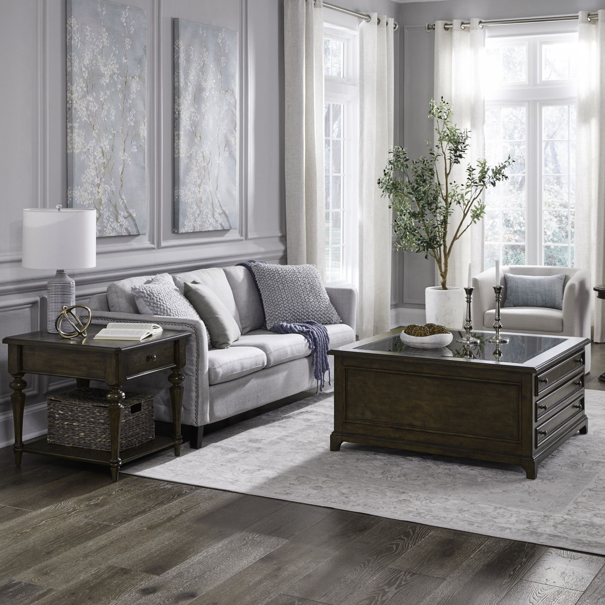 Arden Road - 3 Piece Table Set (Square Collector Cocktail Table) - Satin Cherry