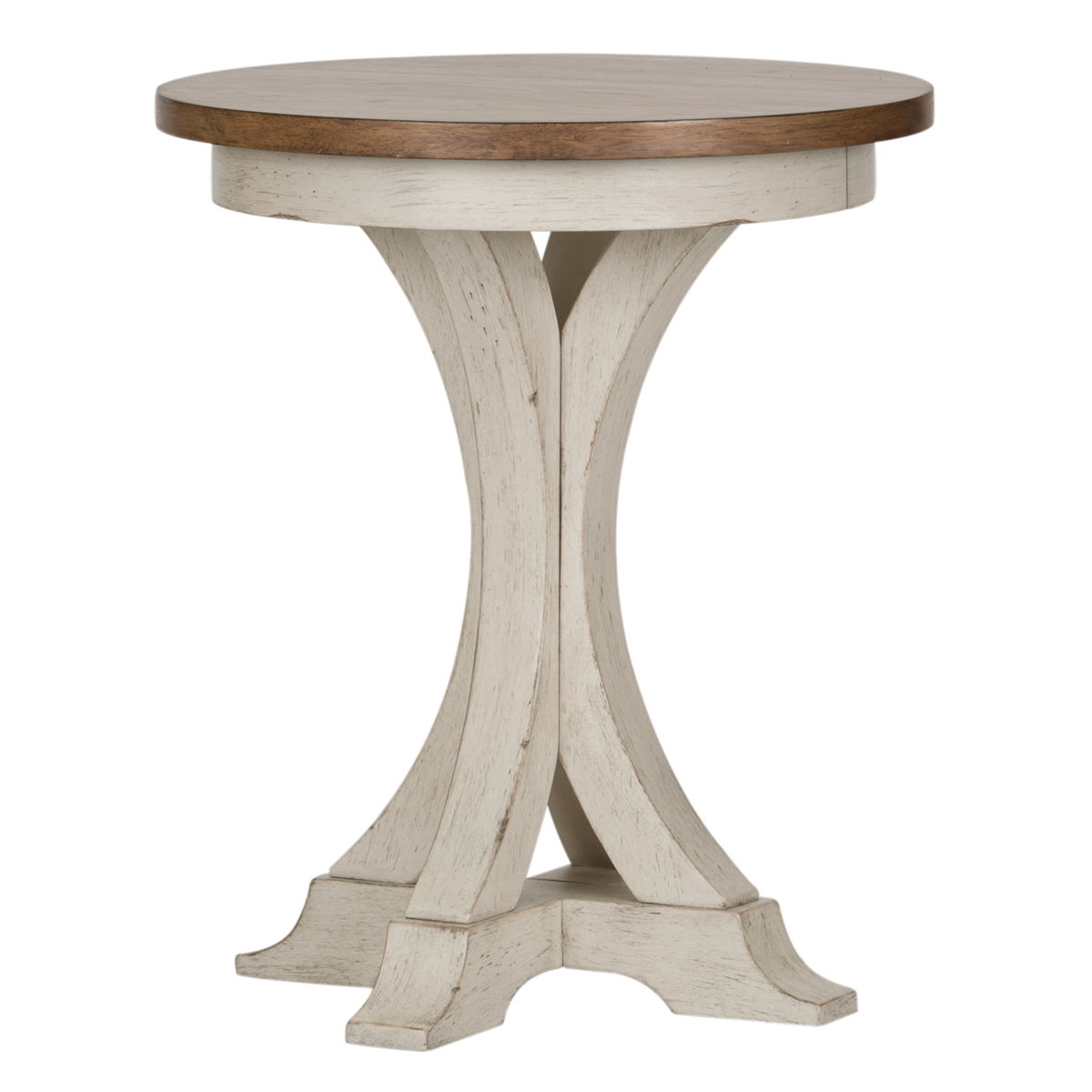 Farmhouse Reimagined - Round Chair Side Table - Antique White / Chestnut Tops - Image 3