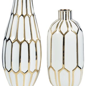 Mohsen - Vase Set (Set of 2) - Gold Finish / White