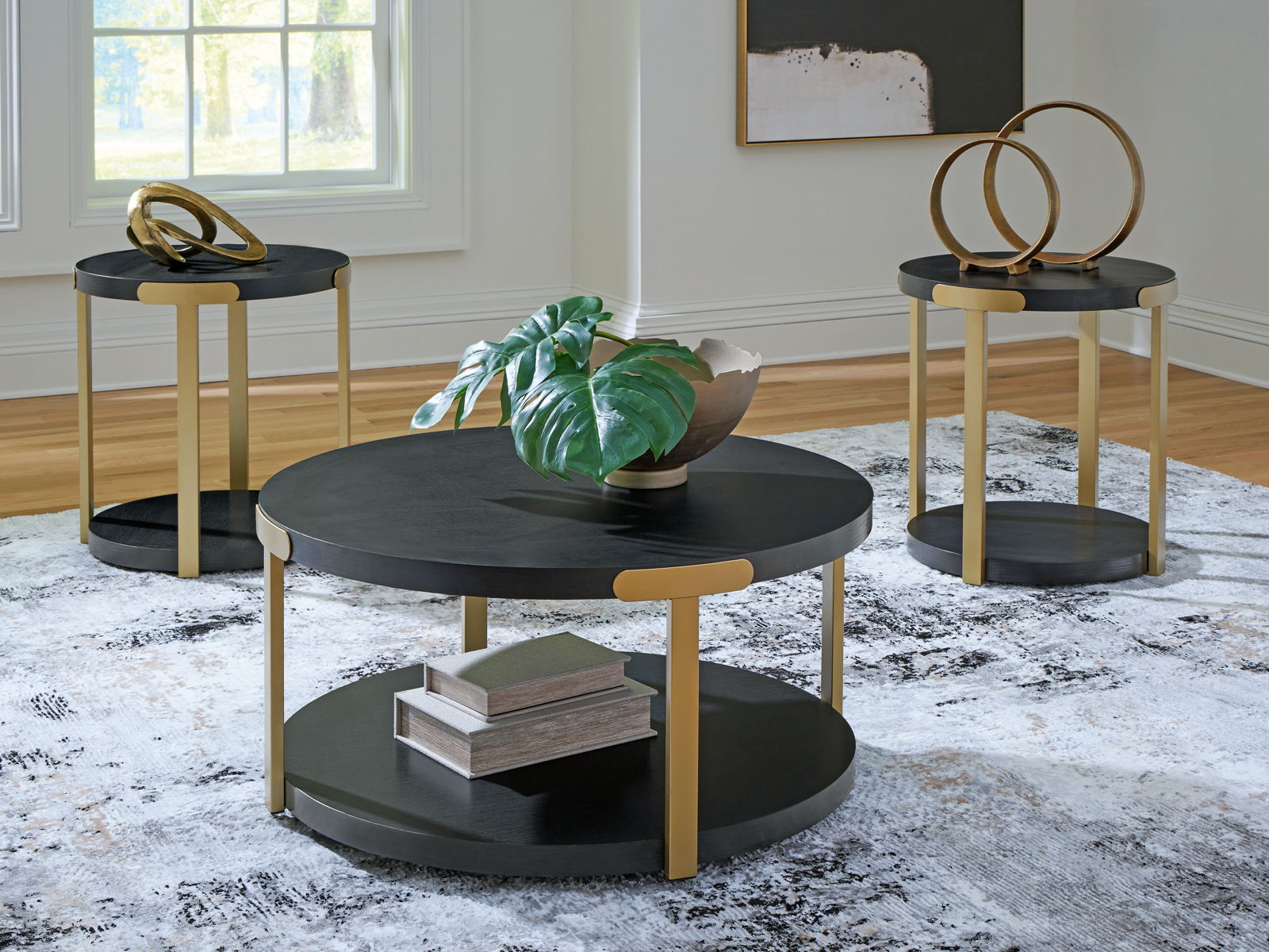 Shylore - Occasional Table Set (Set of 3) - Black / Brass Finish - Image 5