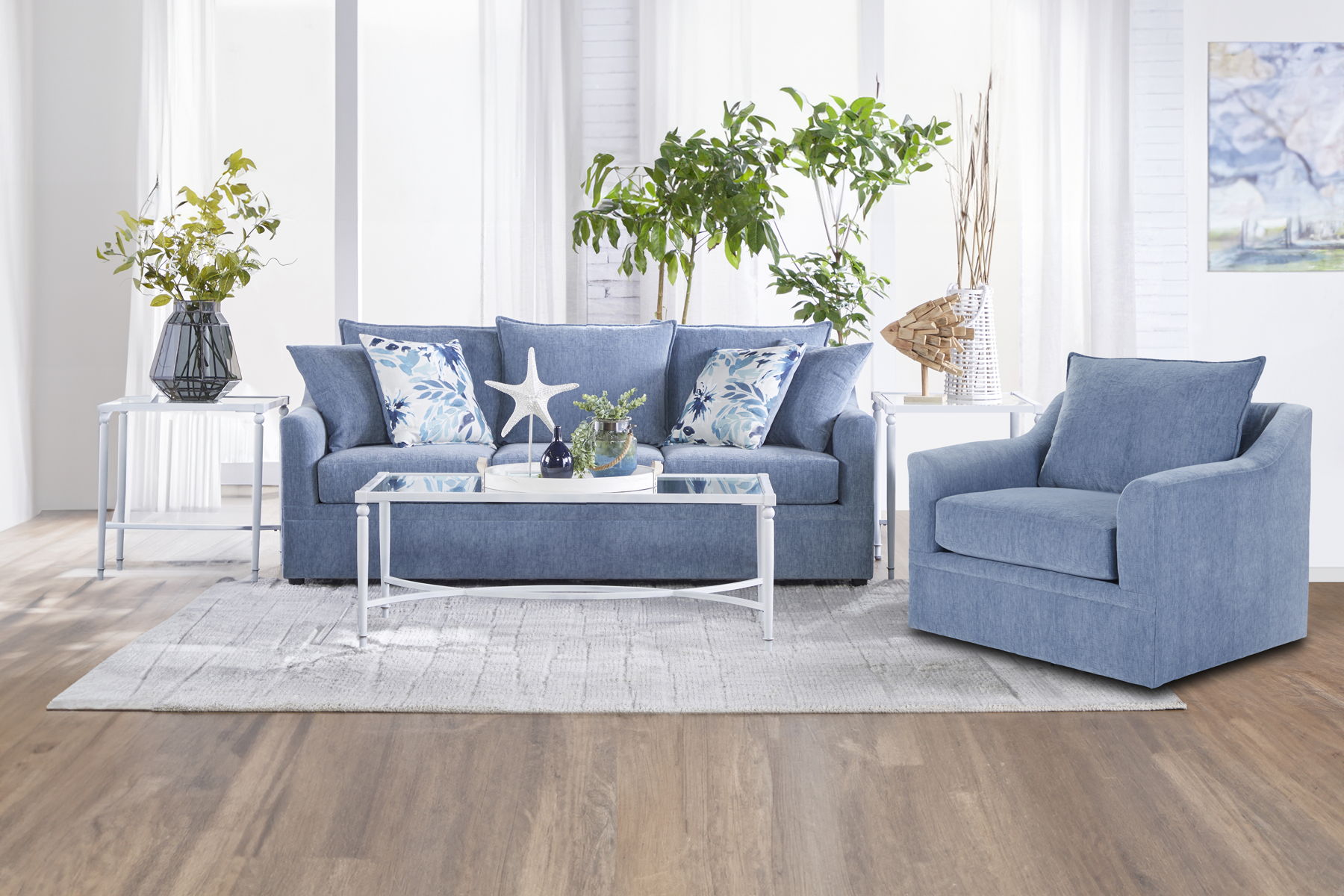 Sylvie - Swivel Chair - Blue / White - Image 5