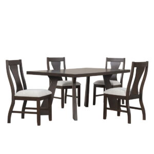Chestnut Ridge - 5 Piece Dining Room Set (Round 72" Table & 4 Chairs) - Brown / Beige