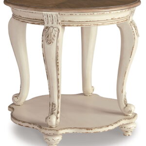 Realyn - Round End Table - White / Brown