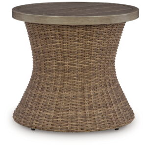 Laguna Heights - Round End Table With Umbrella Option - Beige