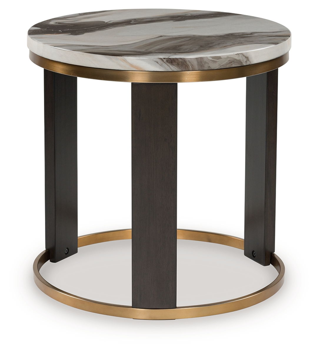 Jazmore - Round End Table - Brown / Brass Finish - Image 3