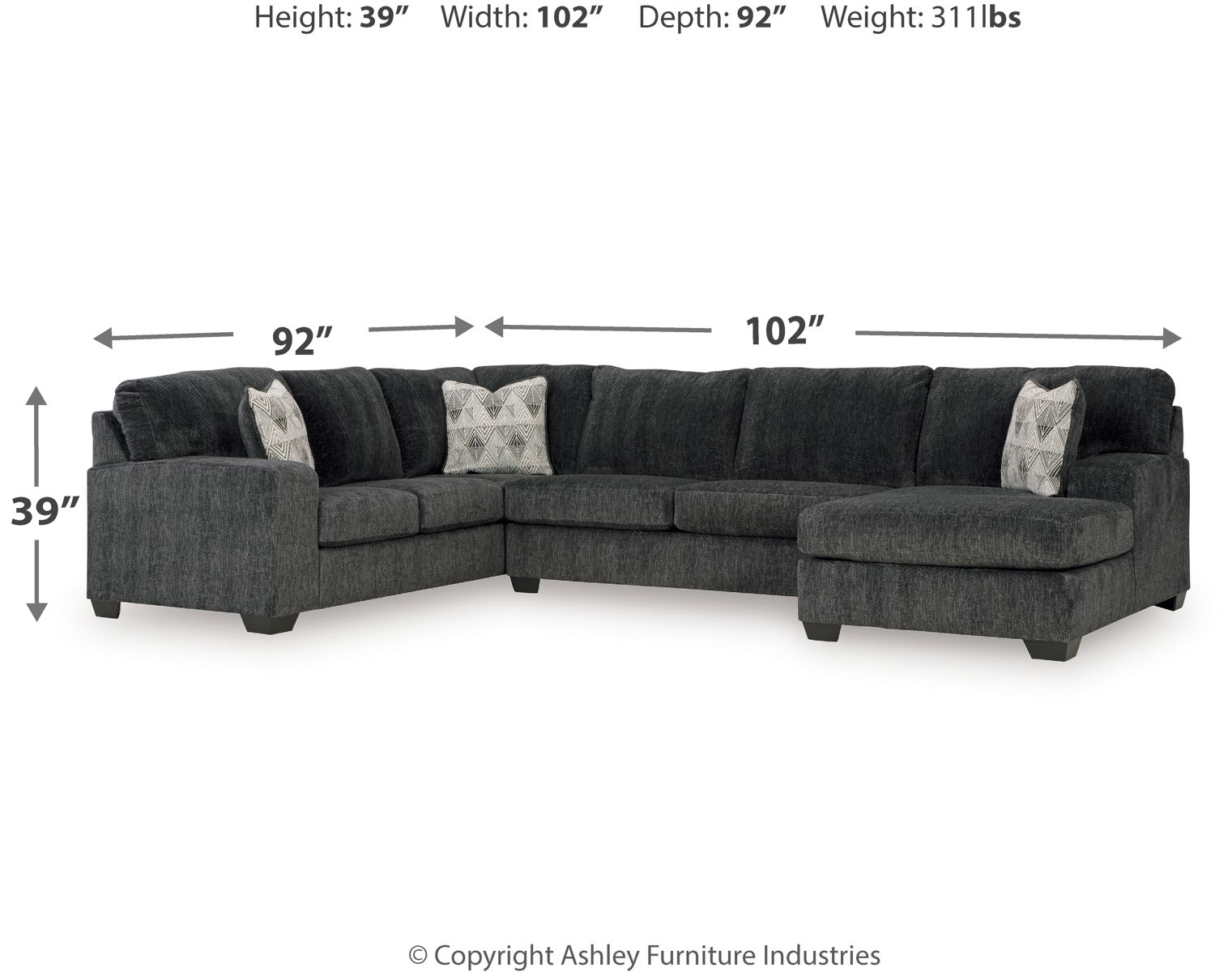 Hollyview - 3-Piece Sectional With Raf Corner Chaise - Shadow - Image 4
