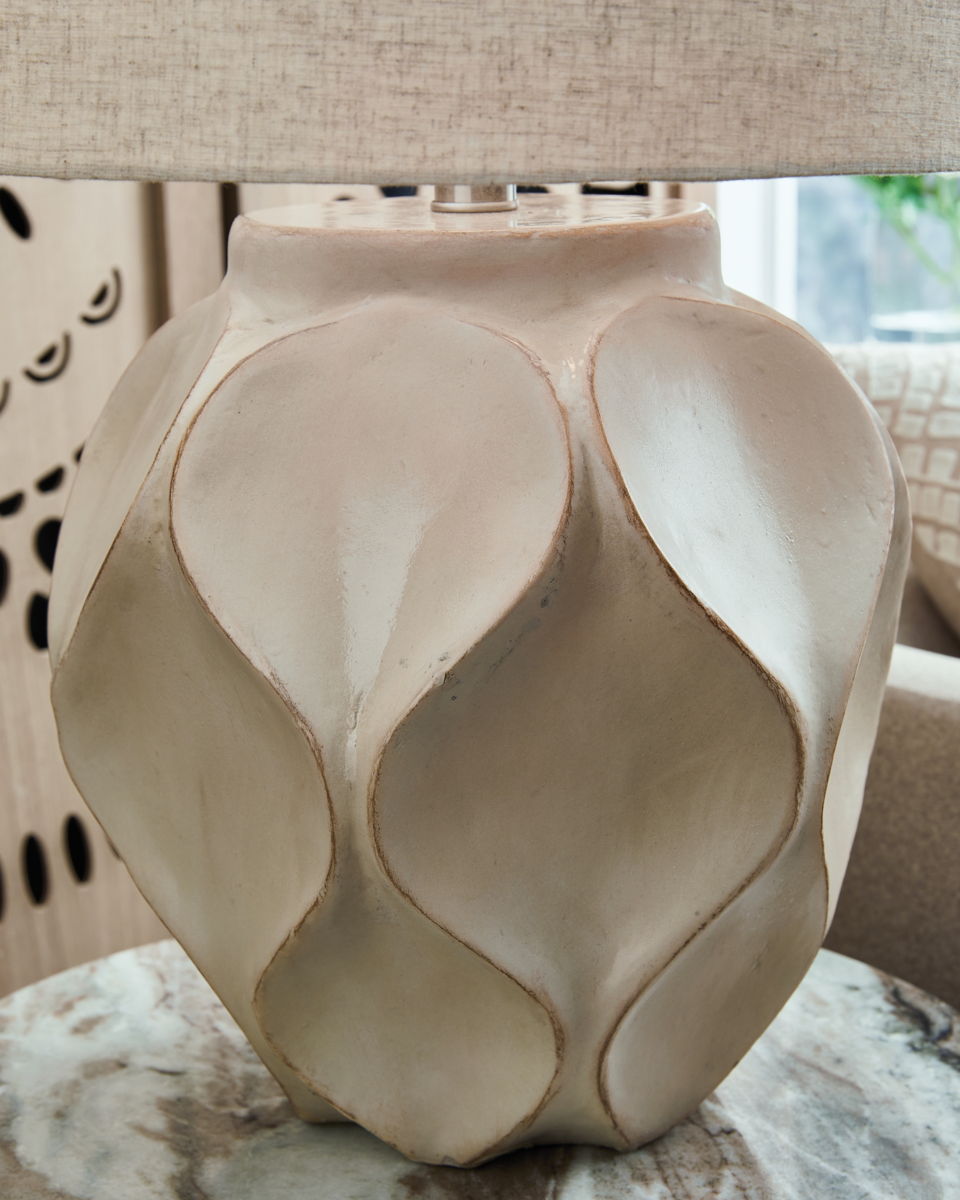 Edselham - Paper Table Lamp - Distressed Cream - Image 2