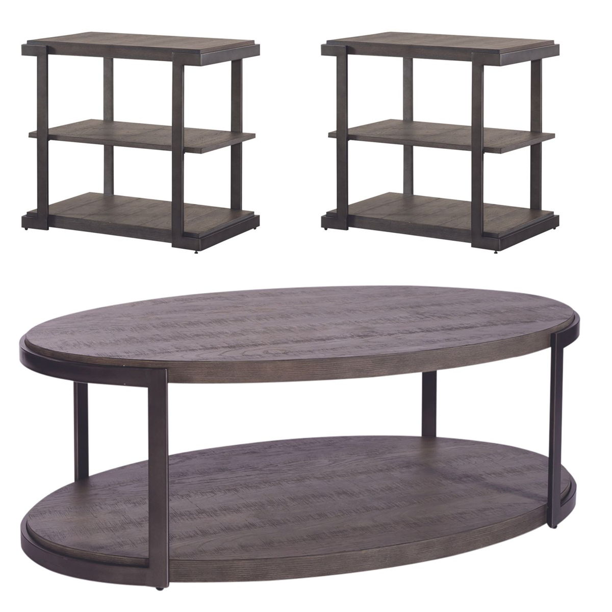 Modern View - 3 Piece Table Set (1 Oval Cocktail Table 2 End Tables) - Gauntlet Gray - Image 2