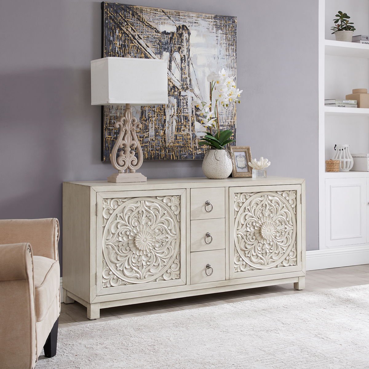 Sundance - 2 Door 3 Drawer Wood Accent Cabinet - Antique Linen