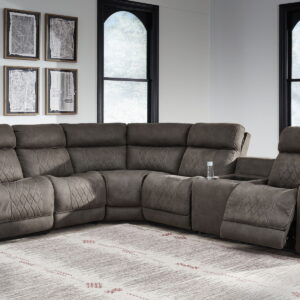 Hoopster - Zero Wall Power Recliner with Console 6 Pc Sectional - Gunmetal
