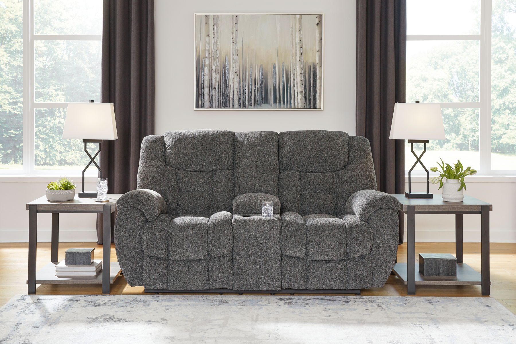Foreside - Dbl Reclining Loveseat with Console - Charcoal - Image 3
