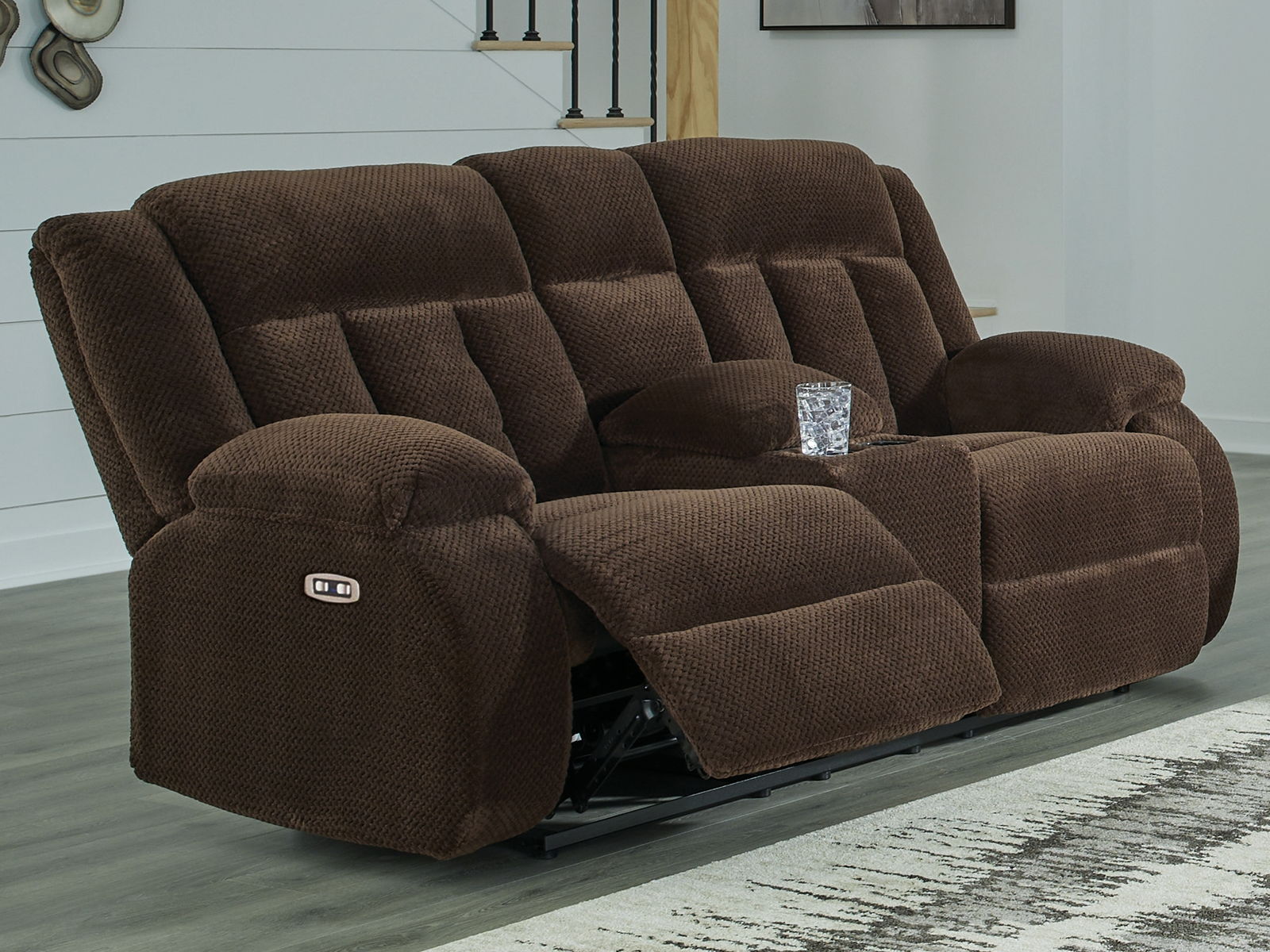 Free Wake - Double Relcining Power Loveseat With Console - Chocolate - Image 3