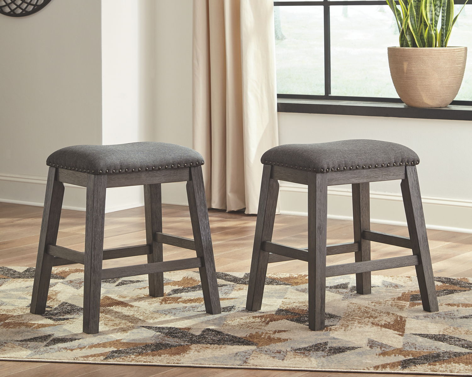 Caitbrook - Upholstered Stool (Set of 2) - Gray - Image 4