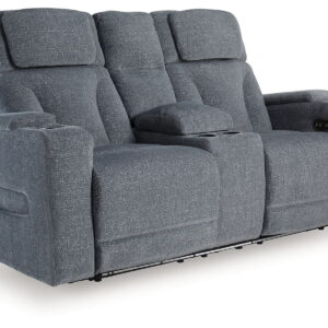 Studio Cave - Power Reclining Loveseat with Console - Steel