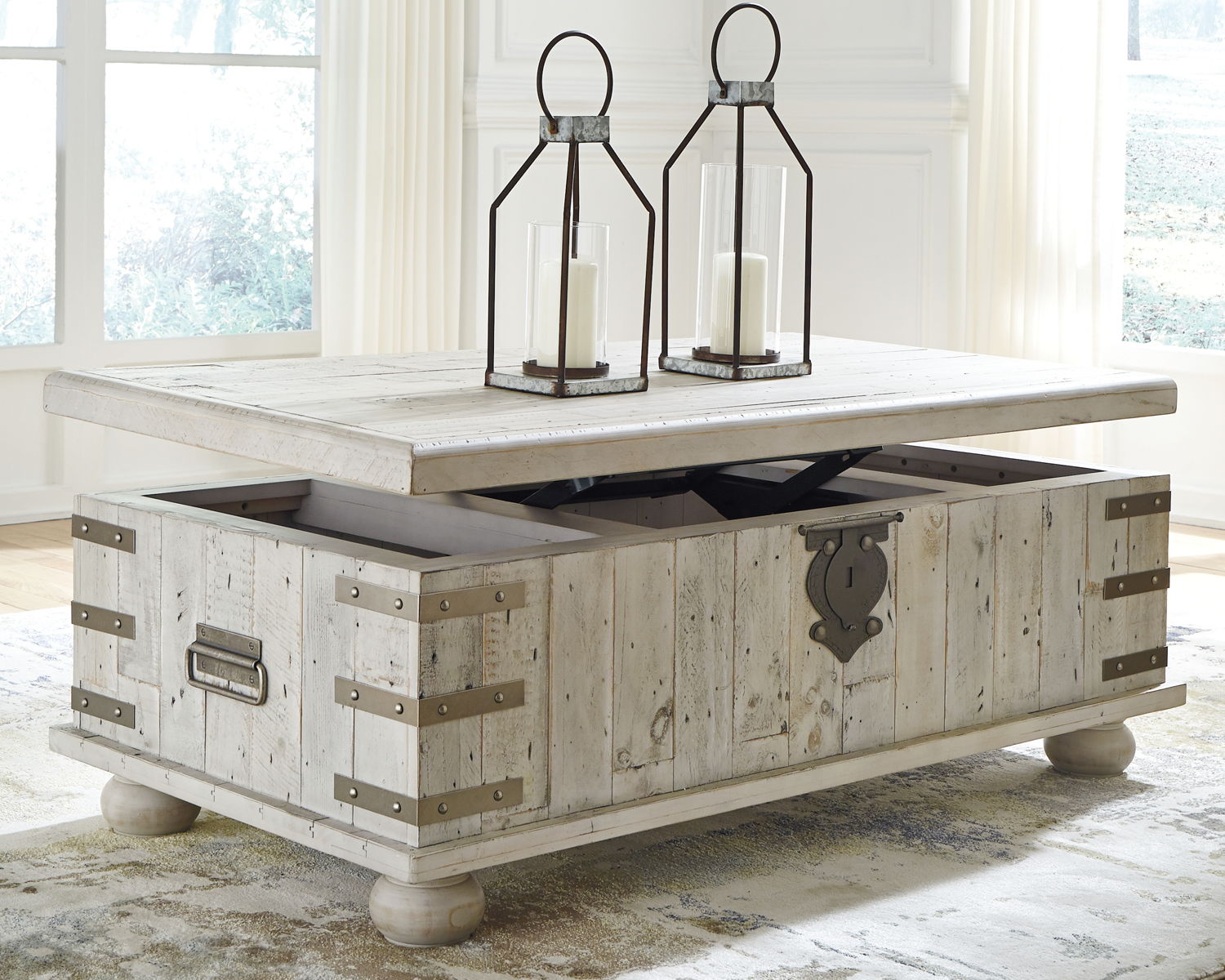 Carynhurst - Lift Top Cocktail Table - White Wash Gray - Image 4