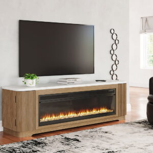 Camdill - 80" TV Stand With Electric Fireplace - Light Brown