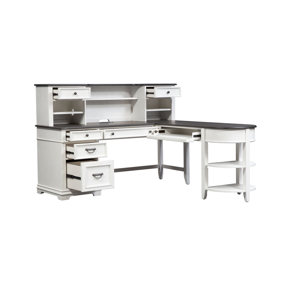 Allyson Park - L Shaped Desk With Hutch - Wirebrushed White / Charcoal - Image 8